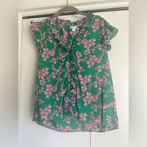 J. Crew Floral Green and Pink Women's Top